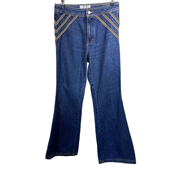 WE THE FREE/FREE PEOPLE Women's Over The Rainbow Flare Denim Jeans Blue Size 27 - Picture 1 of 10